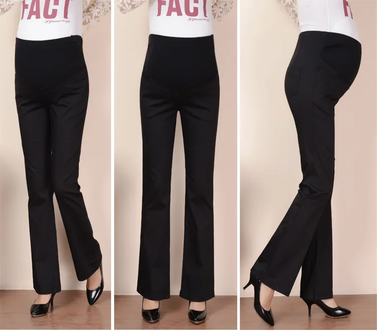 Cotton Pregnant Pants Maternity Pants Work Office Career High Waist Over Belly Slim Fit Elastic Waist Trousers for Women