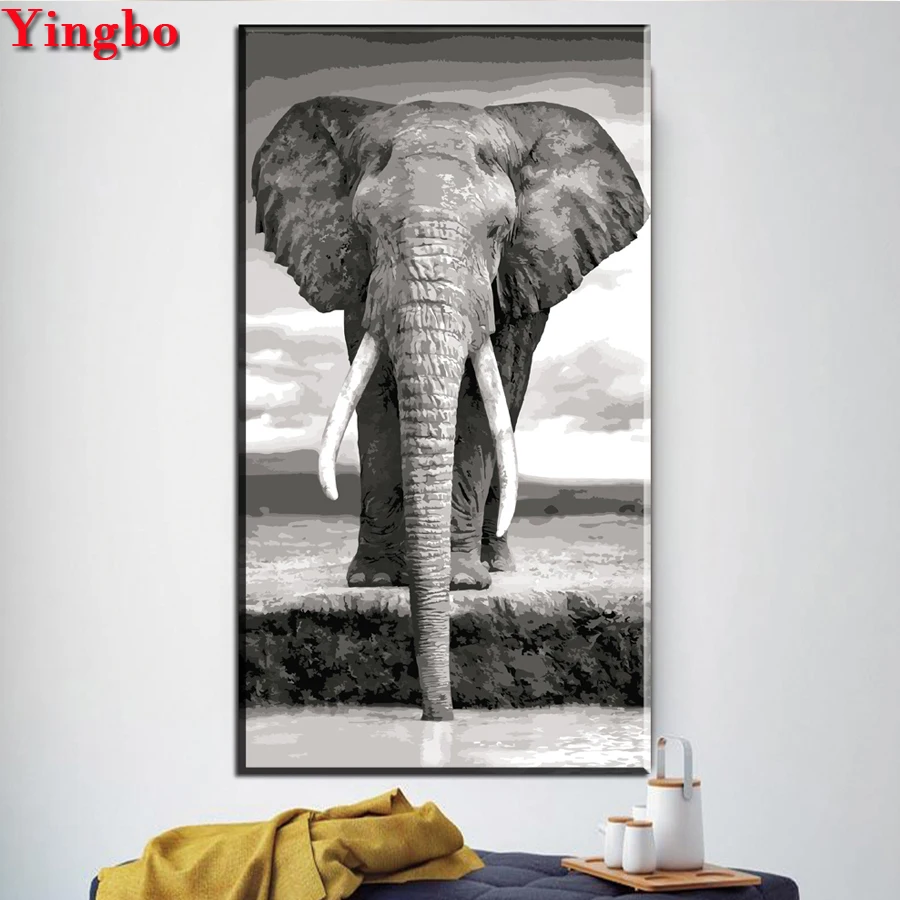 

Large DIY diamond painting Black and white elephant picture,Wall decor painting,3d Diamond Embroidery,Full Square Round stone