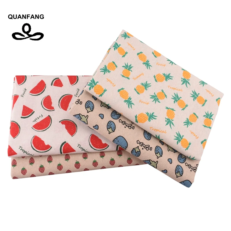 Серия QUANFANG с фруктами ткань из хлопка и льна принтом для лоскутного шитья