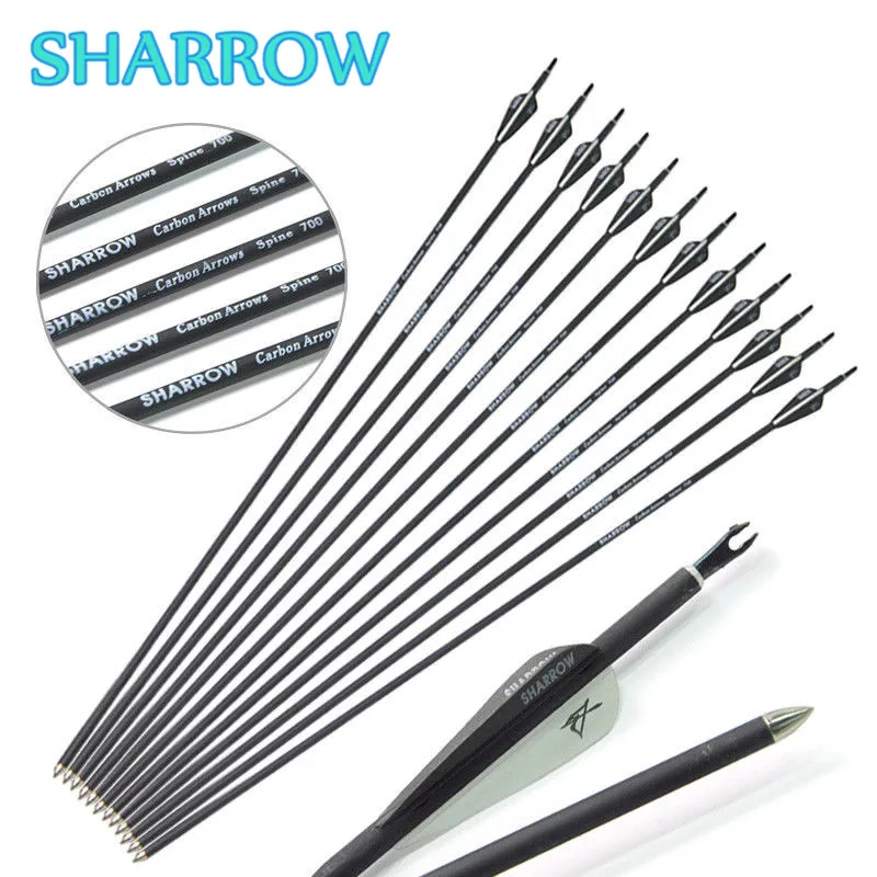 

12Pcs 31" Archery Carbon Arrows SP700 Target Fixed Points Tips Compound Recurve Bow For Outdoor Training Shooting Accessories