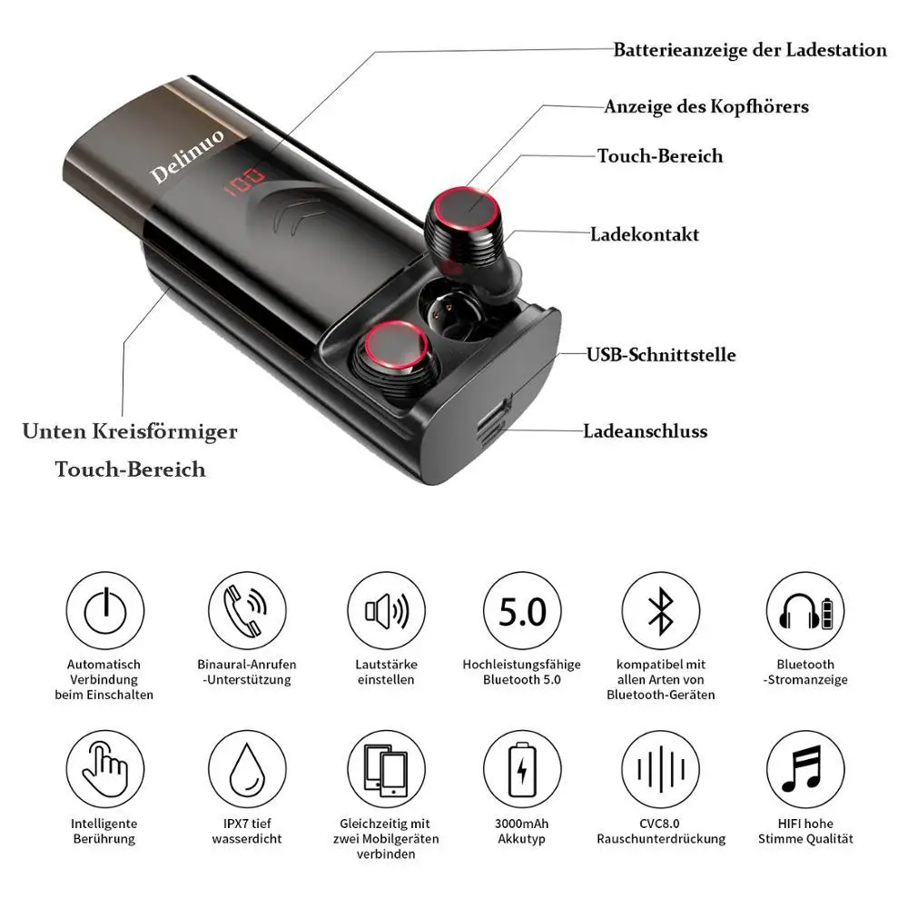 BEESCLOVER T9 наушники-вкладыши TWS с Беспроводной Bluetooth 5,0 наушники стерео Hi-Fi наушники с 6000 мАч зарядный чехол наушники r25