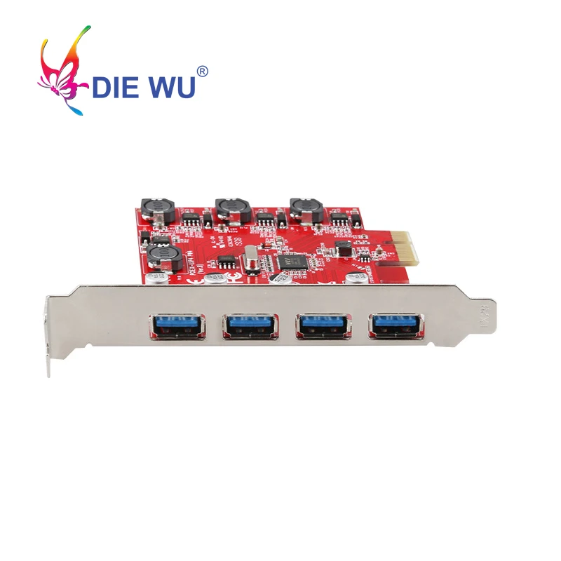 DIEWU PCIe USB 3 0 Расширительная карта 4 порта переходная адаптер красная печатная