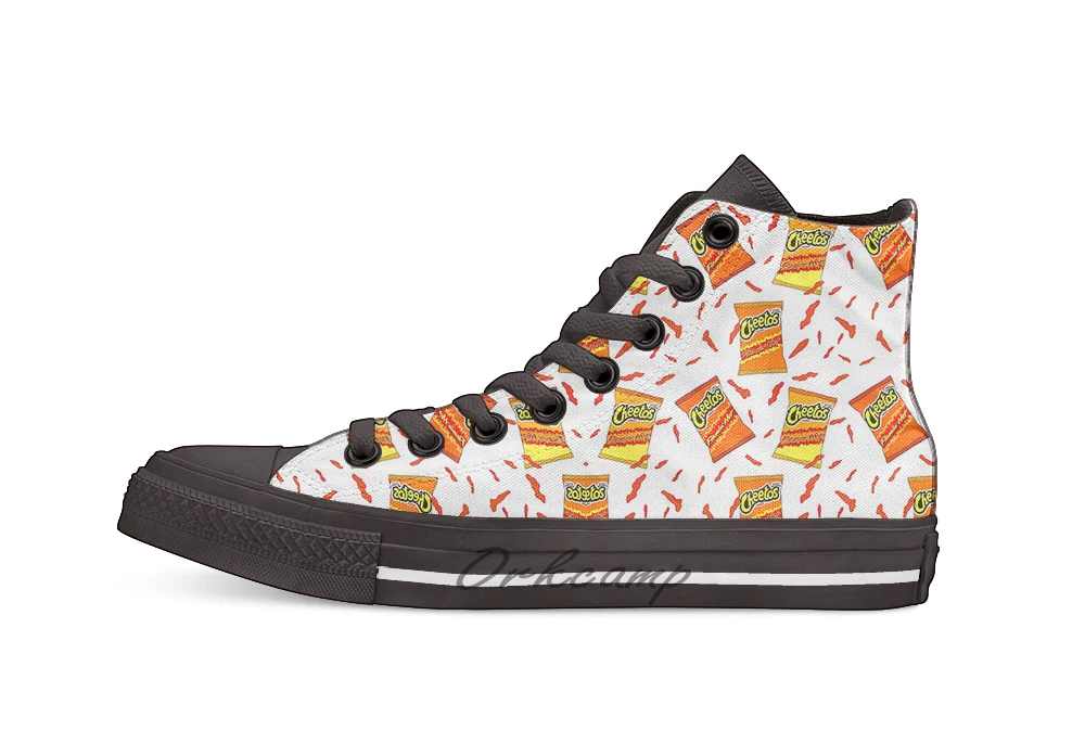 

Flamin' Hot Cheetos pattern High Top Canvas Shoes Flat Casual Custom Unisex Sneaker Drop Shipping