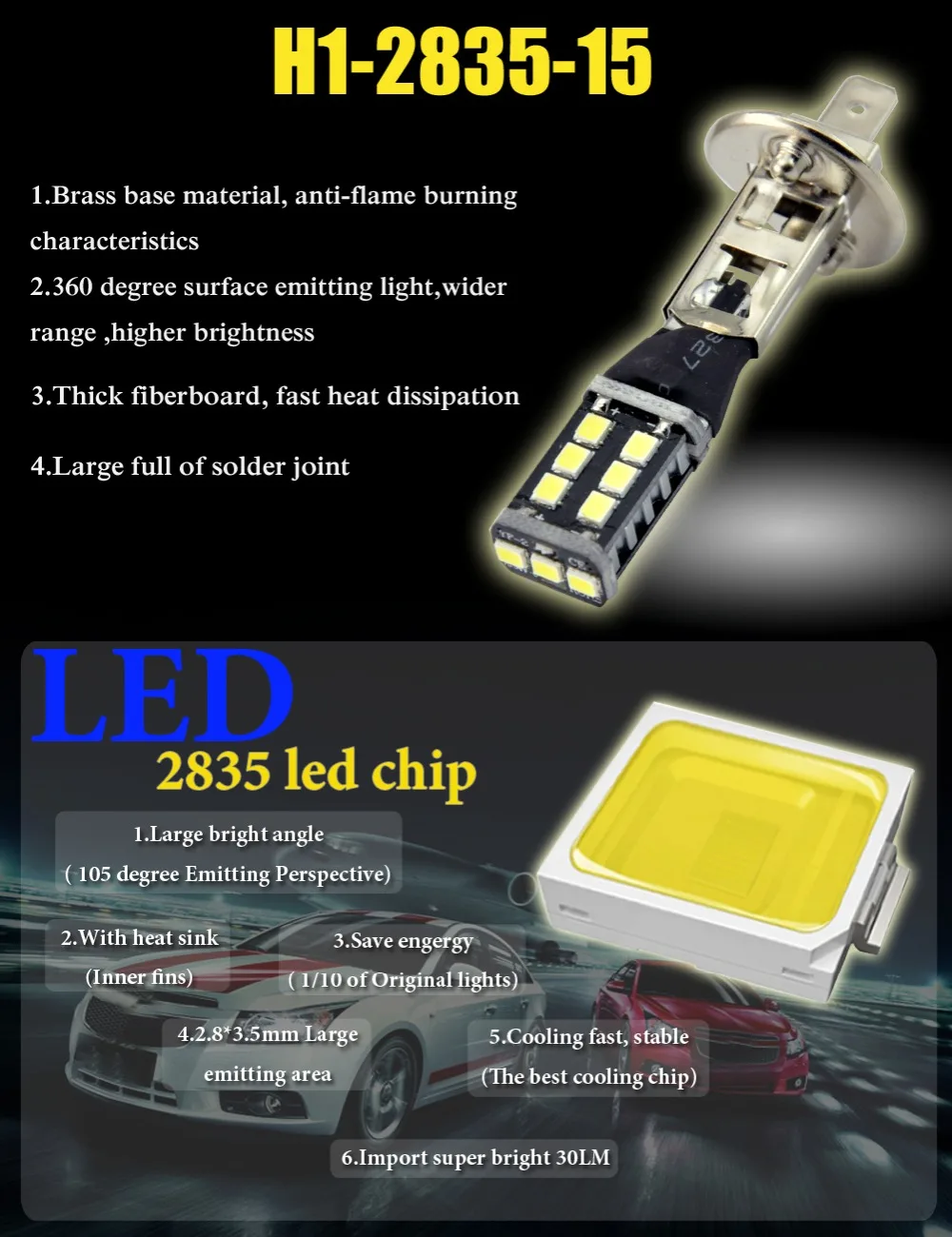 AutoEC 2 шт. H1 15SMD 2835 Светодиодный автомобильный Автомобиль Авто DRL Противотуманные ходовые фары фара лампа DC12V белый# LJ57