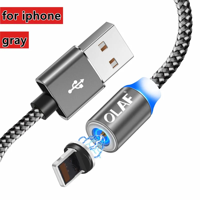 Магнитный кабель Micro USB для быстрой зарядки, кабель usb type C, магнитный кабель для зарядки и передачи данных, шнур для iPhone X 7 8 samsung S9 Xiaomi - Color: For iphone-Gray