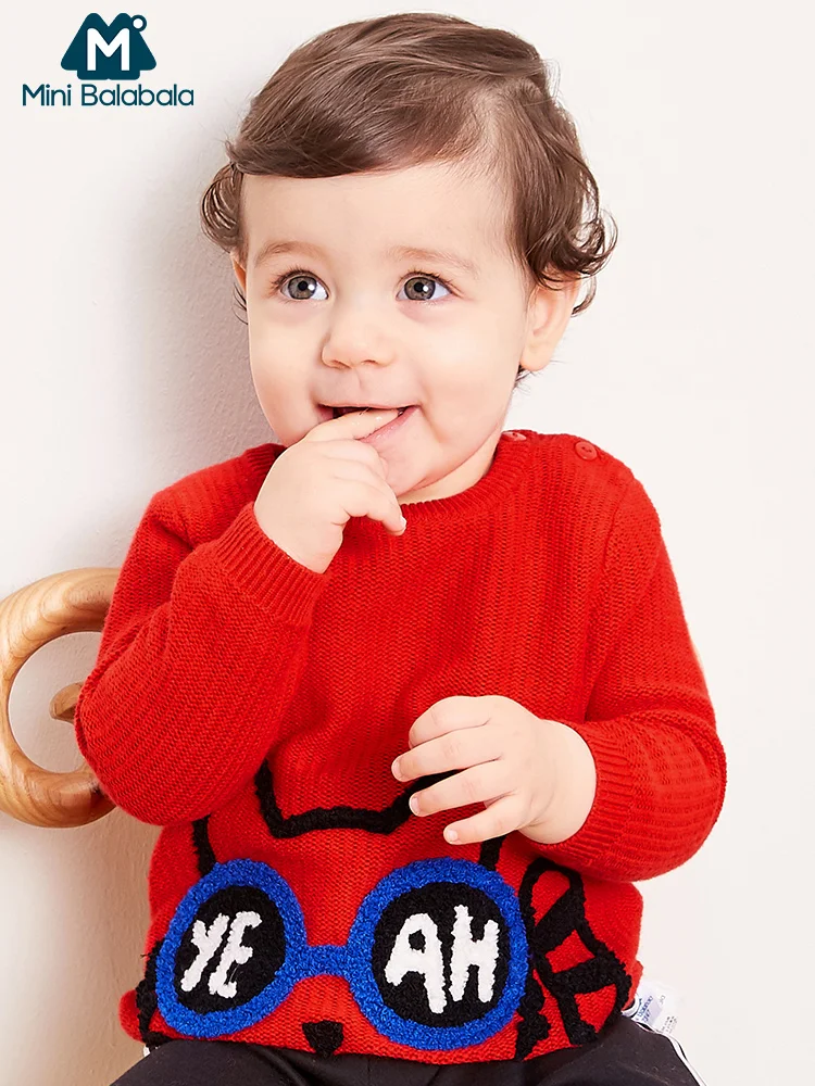 

Mini Balabala Baby Graphic Ribbed Knit Sweater Tops Long Sleeve Infant Newborn Baby Boys Girls Clothes Clothing Open Shoulder