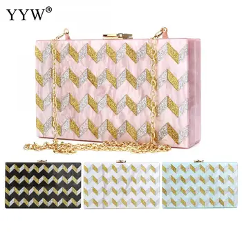 

New 2018 Women Evening Clutch Bag Acrylic Fashion Wave Patchwork Clutches Noble Prom Handbag Hot Lady Shoulder Party Portable