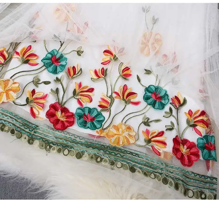 YiLin Kay летняя газовая юбка с эластичной резинкой на талии и цветочной вышивкой. Сексуальные богемные элегантные черно-белые юбки с цветочной вышивкой