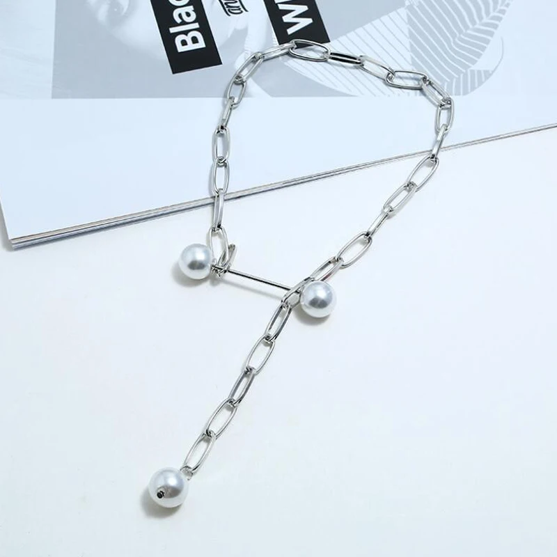 Винтаж Прохладный ветер ожерелье знаменитости в стиле панк жемчужное ожерелье свитер металлической цепью преувеличенные большие серьги, ожерелье