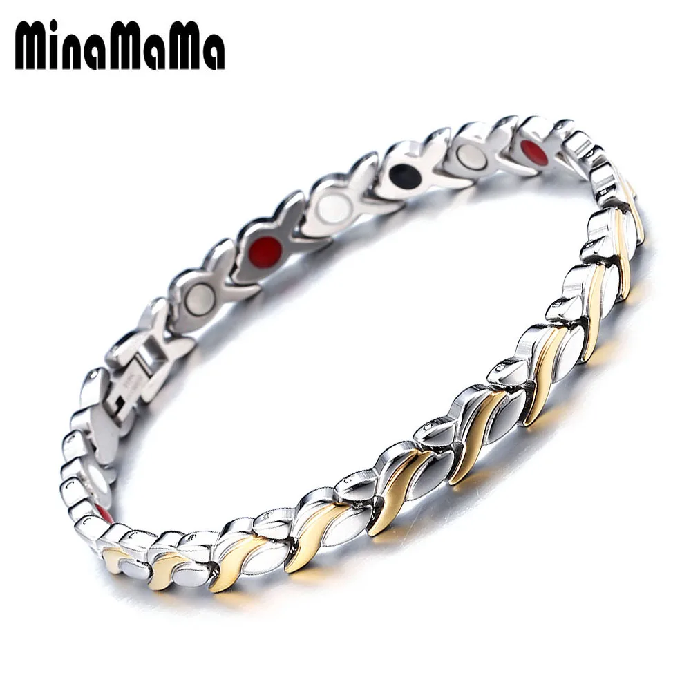 

Mens Stainless Steel Gold Black Silver Color Magnetic Therapy Arthritis Bracelet for Women Therapeutic Energy Healing Bracelets