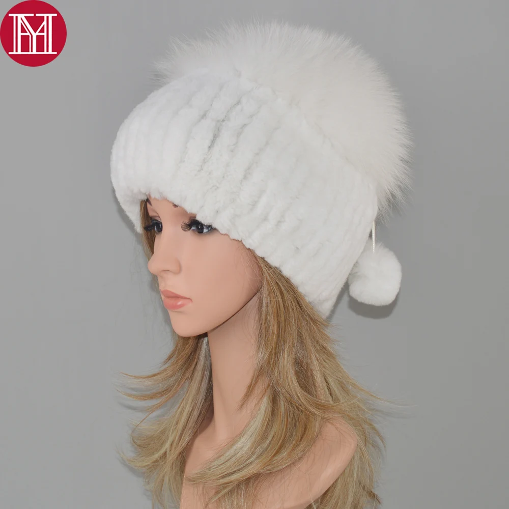 

lady new style luxury winter genuine real rex rabbit fur hat women 2019 warm good quality 100% natural real sliver fox fur cap