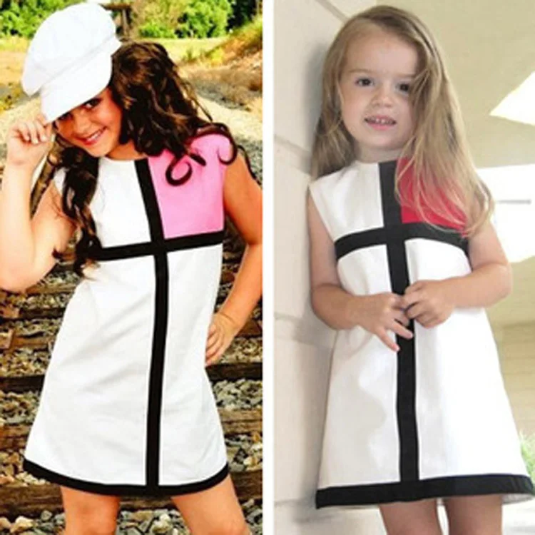 2-7 Лет Детские Девушки Одеваются 2015 summer Girl платье модный бренд Сплайсинга дети