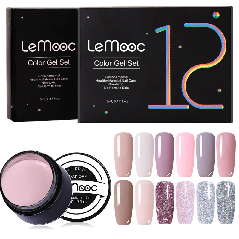 

LEMOOC Gel Nail Polish 5ml 12pcs Gift Box Semi-Permanent LED Varnish Gel Lacquer Set Soak Off Nail Art Manicure Gel Polish Nails