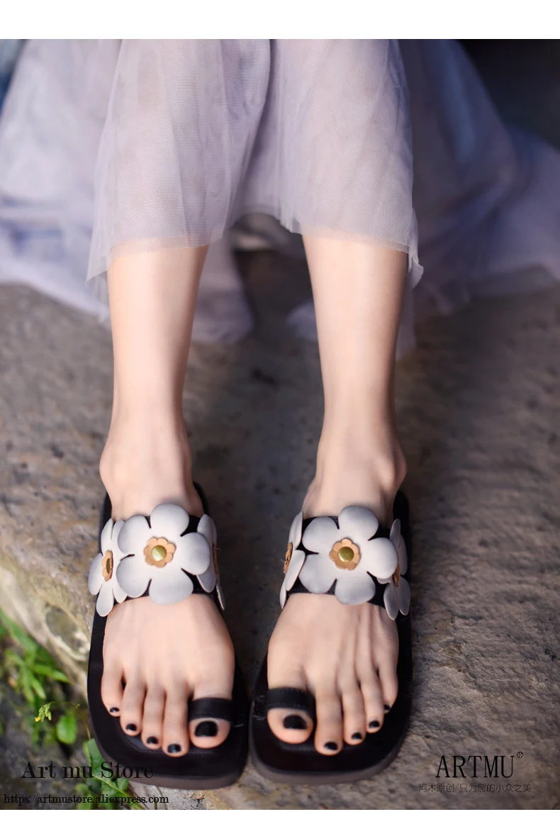 Artmu/оригинальный ретро женские туфли на плоской подошве босоножки из натуральной кожи ремешках ручной работы удобные вне пляжные шлепанцы