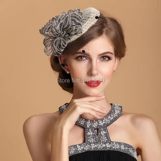 4 colors elegant linen gauze bridal hats british small sinamay hats