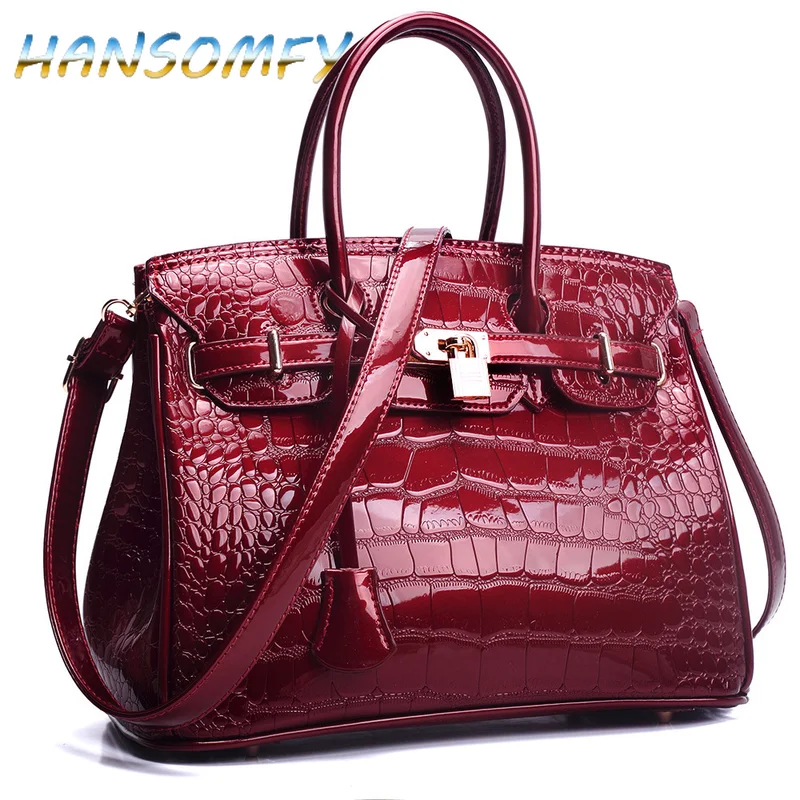 

Luxury Brand Crocodile Women Bag Black Red Patent Leather Women Handbags Set Large Capacity Shoulder Bag Female Tote Bags MX-66