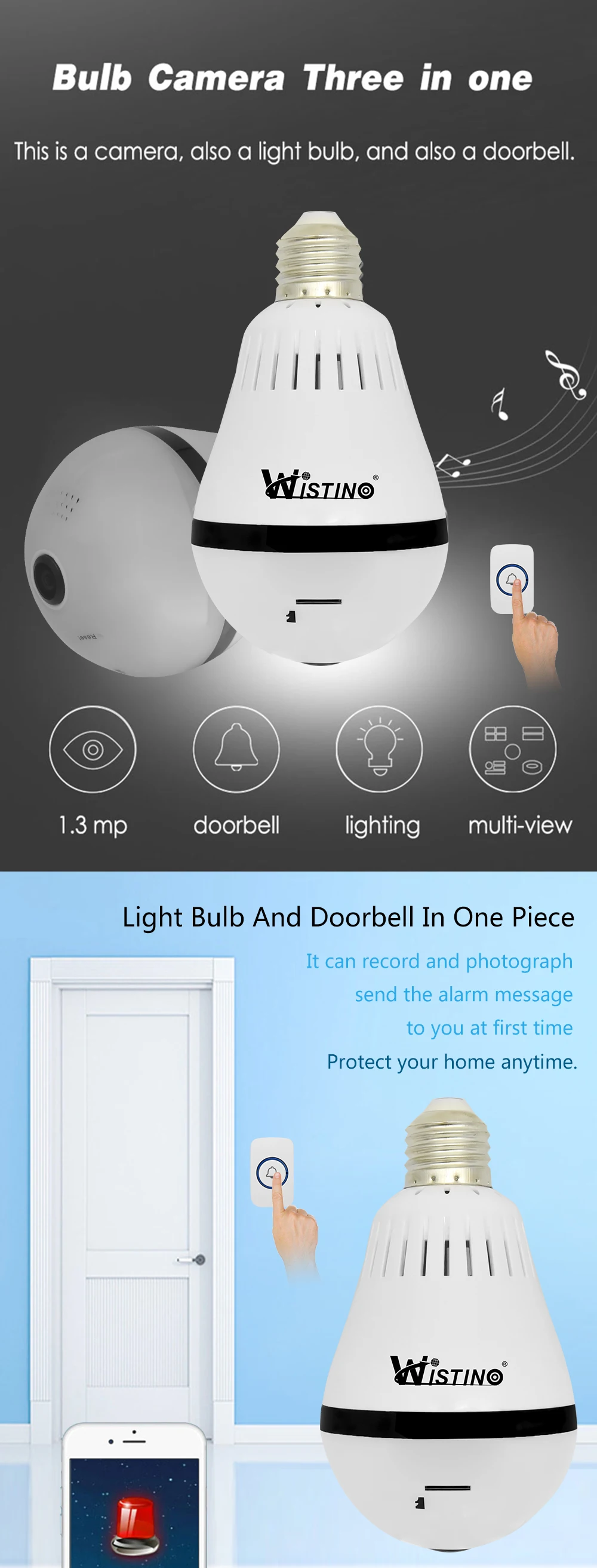 Wistino 960P Wireless IP Camera Bulb Light WiFi Doorbell Camera CCTV Securtiy Video Baby Monitor Home VR Camera Remote Control (14)