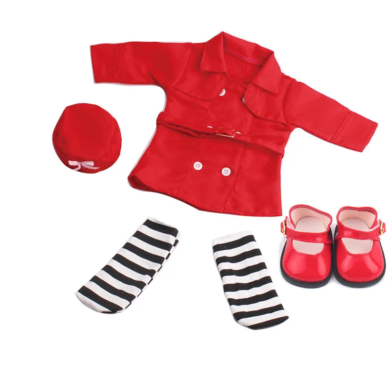 18 дюймов куклы для девочек детская одежда; модные комплекты с обувью повседневная одежда Американский новорожденного платье детские игрушки подходит 43 см для ухода за ребенком для мам, детские куклы, c145 - Цвет: Red