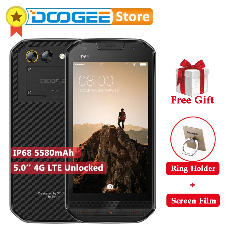 IP68 Водонепроницаемый DOOGEE S30 5 0 &quotHD 5580 mAh 4G Смартфон Android 7 MTK6737 четырехъядерный 2 Гб