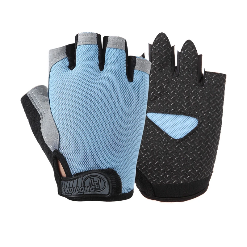 Мужские наружные велосипедные спортивные перчатки внедорожный велосипед карьера горный велосипед ладони утолщенные износостойкие обновление половина пальцев перчатки - Цвет: sky blue