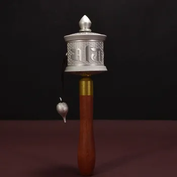 

Buddhist Supplies Mini Alloy Arbor Hand-cranking Prayer Wheel with Conch Pendant Ultra Smooth Double Bearing RITUAL ITEMS
