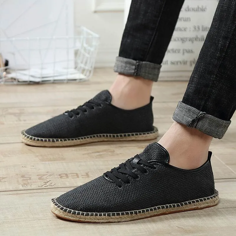 

Linen Straw Canvas Shoes Men Sneakers 2019 Handmade Sewing Old Beijing Cloth Shoes Plus Size 45 Men Flats Alpargatas De Hombre