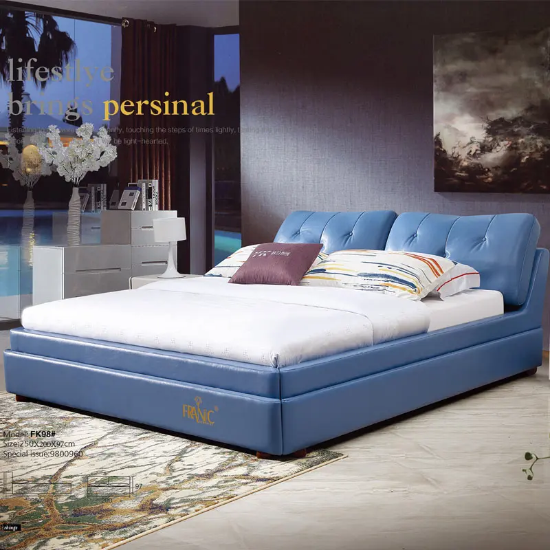 Простой стиль жизни Небесно-Голубой кожаный Модель мебели кровати для спальни