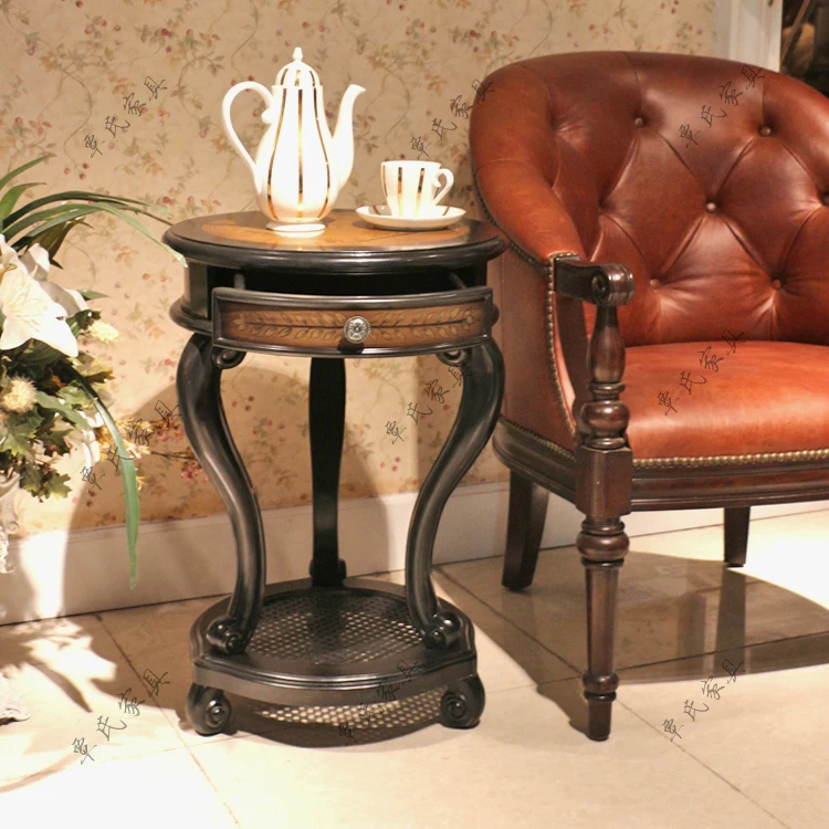 American country tea table small round table living room solid wood edge several European sofa side coffee table