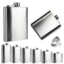 6 Sizes flask Stainless Steel Pocket Hip Flask Alcohol Whiskey Liquor Screw Cap + Funnel Aug8#2