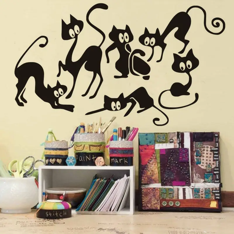 Art Mural Group of Playing Cats Vinyl Wall Decal Home Decor Living Room