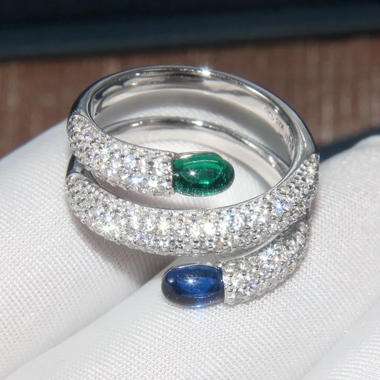 High Quality 925 Sterling Silver Candy Ring Luxury Brand AAA Zircon Blue Precious Stone Rings