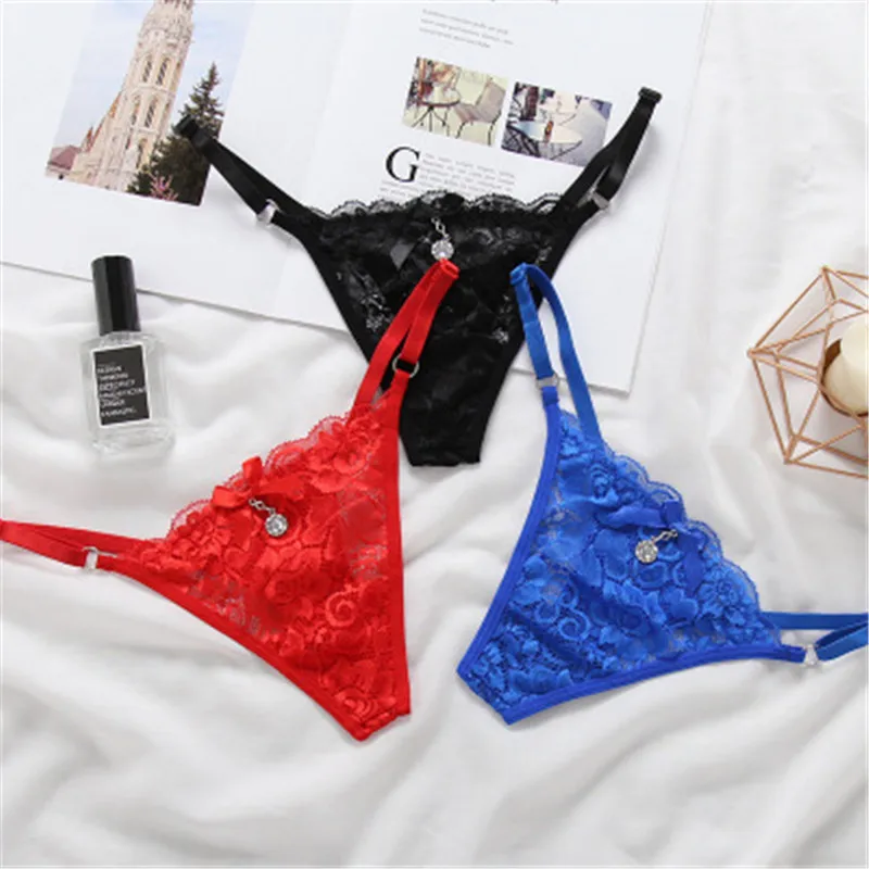 

Hot Women's Underwear Solid Sexy Lingerie Lace Transparent Panties For Women Low Waist Adjustable Sexy G Strings Thongs