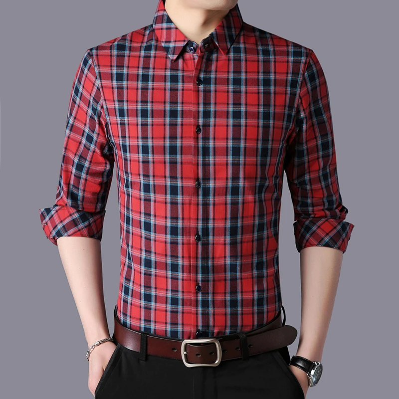 Mens Shirt Casual Slim Fit Long Sleeve Plaid Dress Shirts For Men