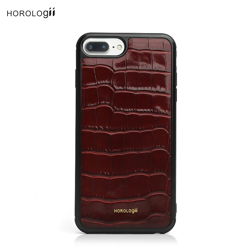 

Horologii CUSTOM NAME Luxery phone Italian Croco Pattern Leather Phone Case for Iphone 7 Case black burgundy color with gift box