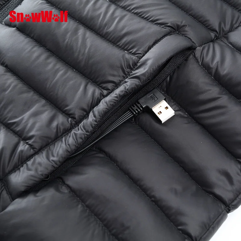 Женский теплый пуховик SNOWWOLF длинная куртка на утином пуху с капюшоном USB