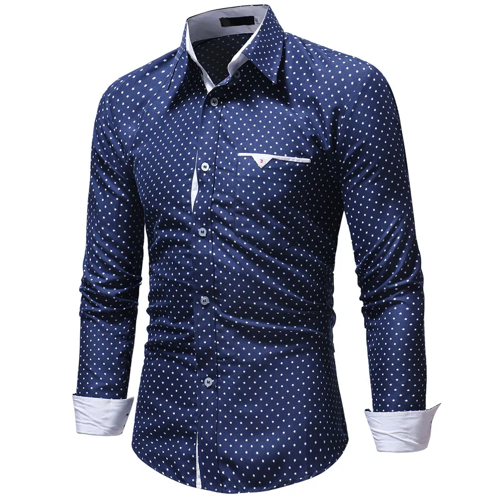 

Men Shirt Autumn Casual Formal Polka Dot Slim Fit Long Sleeve Dress Shirt Top Blouse playeras de hombre 2019 Male shirt camisas