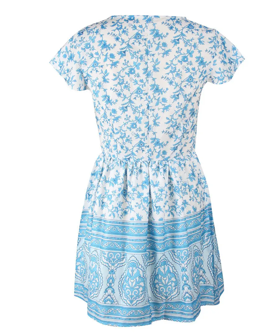Gladiolus Fashion Summer Women Dress Short Sleeve Button Deep V Neck Sexy Floral Print Mini Boho Dress 2019 Ladies Beach Dresses (41)