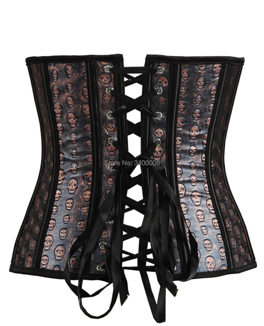 Faux-Leather-Sexy-Brown-Overbust-Corset-with-Skull-Print-Pirate-Costume-Dancer-Top-Plus-Size-S