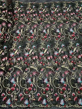 

Latest 3d flower African Tulle Lace fabric Beautiful with stones french lace fabric yaking-32253 for fashion dress