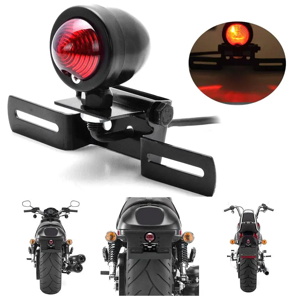 Black Universal Cafe Racer Bobber Motorcycle Turn Signals Indicator Lights Red