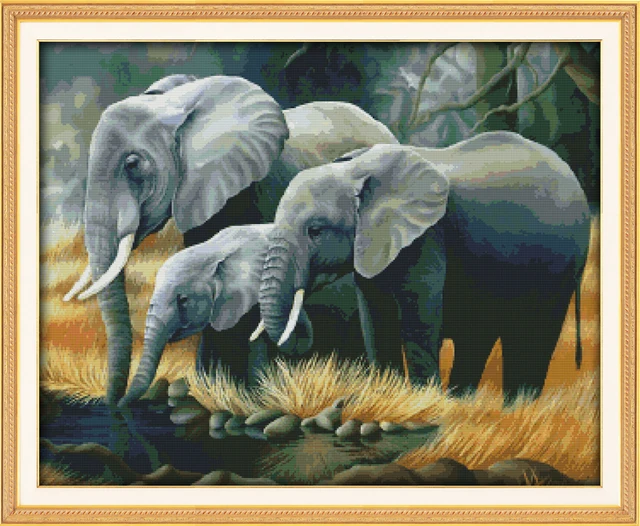 The family of elephants cross stitch kit 18ct 14ct 11ct count printed