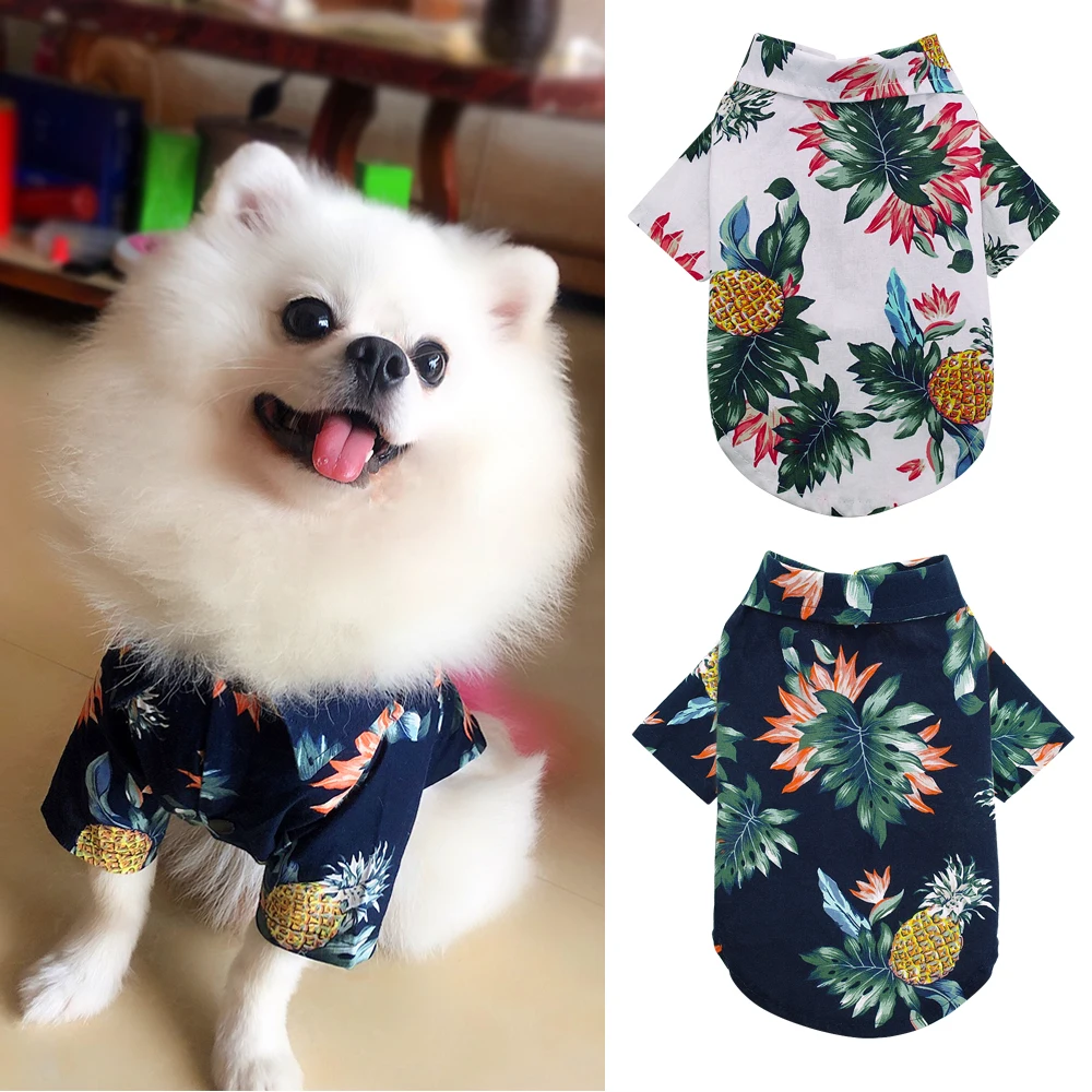 

Summer Beach Pet Travel Shirt Dog Cute Print Hawaii Beach Casual Shirt Pineapple Flamingo Short Sleeve Small Dog Cat Blouse