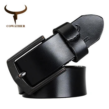 

COWATHER Good quality cow genuine leather mens belt for men alloy pin buckle male strap new design waistband free shipping