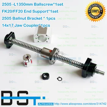 

RM2505 1350mm Ball Screw Rolled ballscrew +SFU2505 Ball nut +2505 Nut Bracket+ FK20 FF20 Support Bearing + 14x17mm Motor Coupler