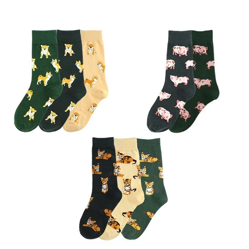 PEONFLY Fashion Cute Comfort Novelty Cotton Women Socks Pig Dog Tiger Colorful Cartoon Kawaii Funny Happy Socks For Girl Gift