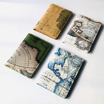 

2019Fashion PU Leather Passport Holder World Map Hand-Held Unisex Portable Travel Document Set Passport Set Women Passport Cover