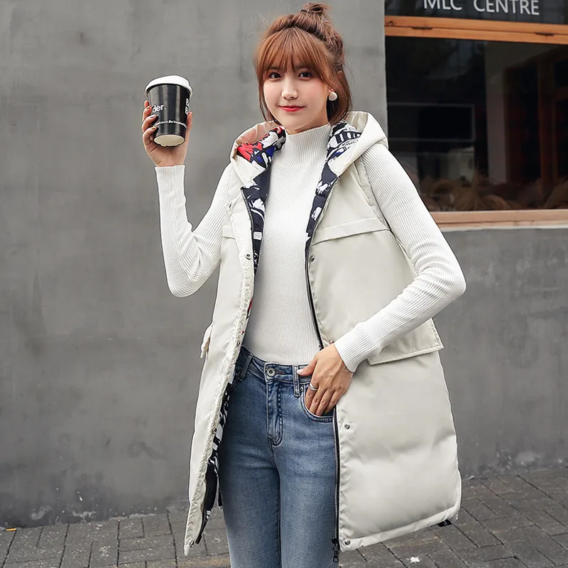 

Winter Long Vest women 2019 Sleeveless Jacket cotton-padded thick warm Vest Outwear female plus size Turn over wear waistcoat