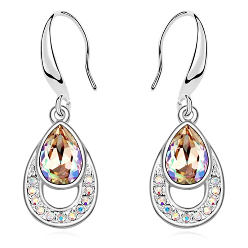 Trendy Water Drop Earrings Crystal from Swarovski Long Dangle Earrings Women White Gold Plated Jewelry 13839