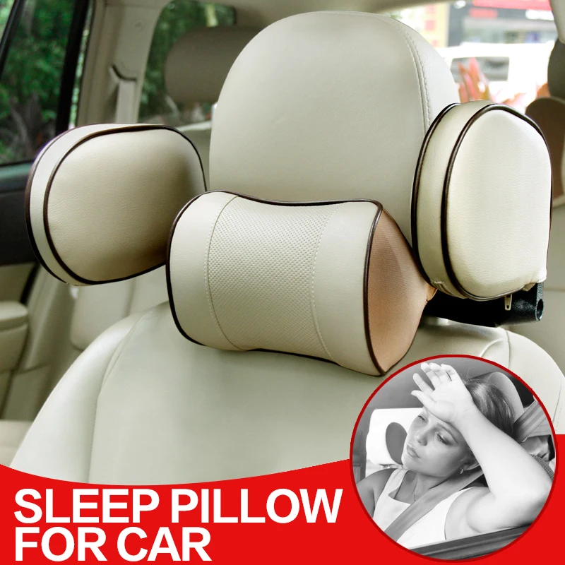 Universal Car Sleep headrest cushion Auto Neck pillow PU Retractable 3D