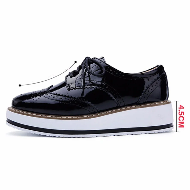 Spring Creeper Women Shoes Patent Leather Platform Shoes Women Flats Fashion Loafers Women Brogues Shoes Oxford Footwear